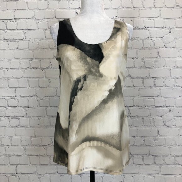 Clara Sunwoo Tan Black Sleeveless Top Size S Watercolor Abstract - Picture 1 of 6